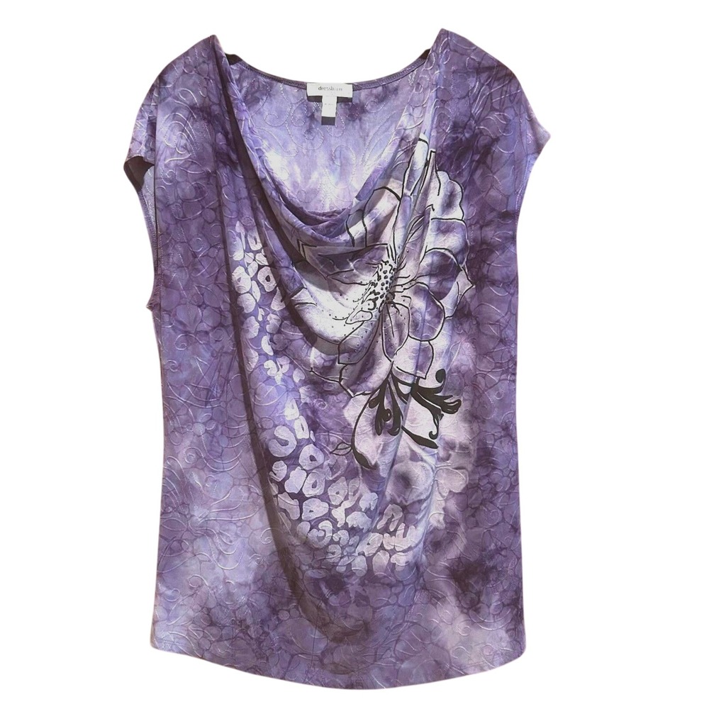 Retro Dressbarn Cowlneck Sleeveless Top Floral Print Beading 2X Fairy-Whimsigoth
